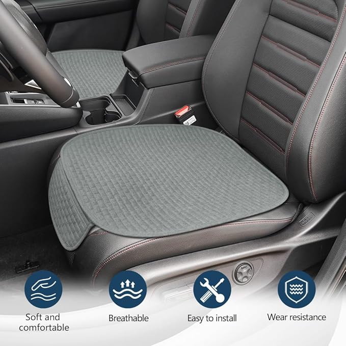 2PCS Car Seat Bottom Cover Pad, Car Seat Mat, Driver Cushion with Comfort Memory Foam & Non-Slip Rubber Bottom, Vehicle Accessories Breathable Seat Protector Mat for Auto Office Home (Gray)