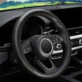 Car Steering Wheel Cover, Soft Microfiber Leather, Breathable Anti-Slip, Universal Fit 15 Inch for Cars, SUVs, Vehicles, Sedans, Trucks, Vans -Black