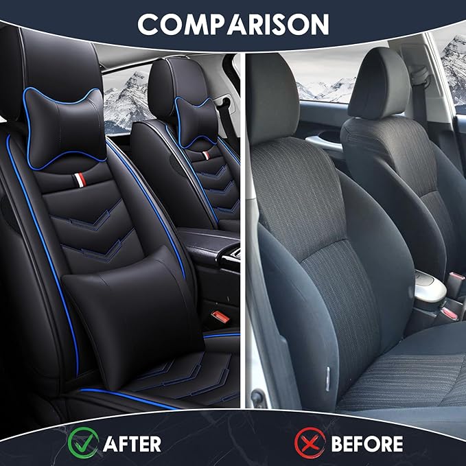 Car Seat Cover 7 Seats for Hyundai Palisade 2020-2025, Durable Wear Resistant Waterproof Sport Seat Cover, Breathable No Odor Premium Leather Vehicle Seat Covers.(Luxury,Black Blue)