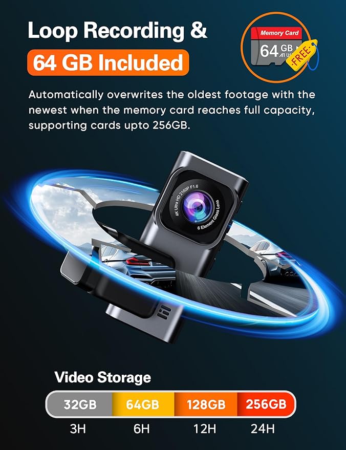 Navycrest 4K+2.5K WiFi Dash Cam Front and Rear, Built-in 5G WiFi, Free 64GB Card, Dash Camera for Cars, Dual Dashcam, G-Sensor, 24/7 Parking Mode, 3'' IPS Screen, Loop Recording, WDR Silver