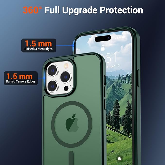 SUPFINE Magnetic for iPhone 14 Pro Case (Compatible with MagSafe)(Military Grade Drop Protection) Translucent Matte Shockproof Phone Case,Forest Green