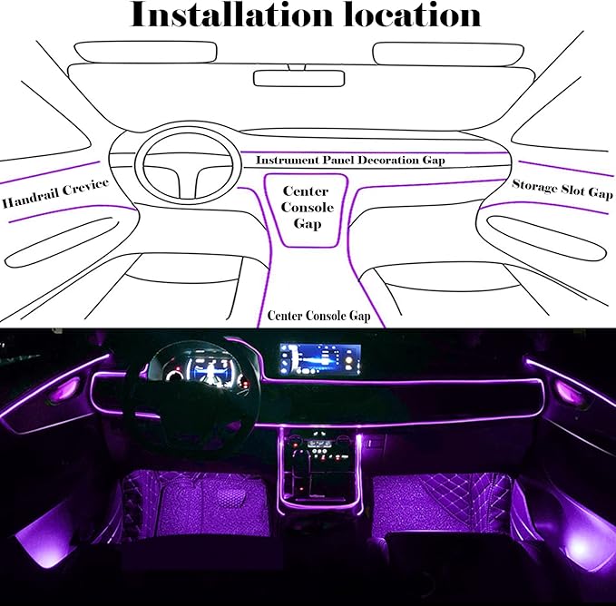 DEHERANE Interior Car LED Strip Lights, RGB 6 in 1 Ambient Lighting Kits with 315 inches Fiber Optic, 16 Million Colors Car Interior Lights with Wireless APP and Remote Control, Sync to Music