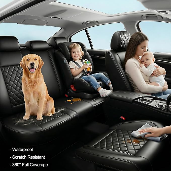 Fit for Santa Cruz Seat Covers Compatible with Hyundai Santa Cruz 2022-2026 - Waterproof Breathable Leather Automotive Seat Cushions Protector,Airbag Compatible,Only 2 front seat covers(Black)