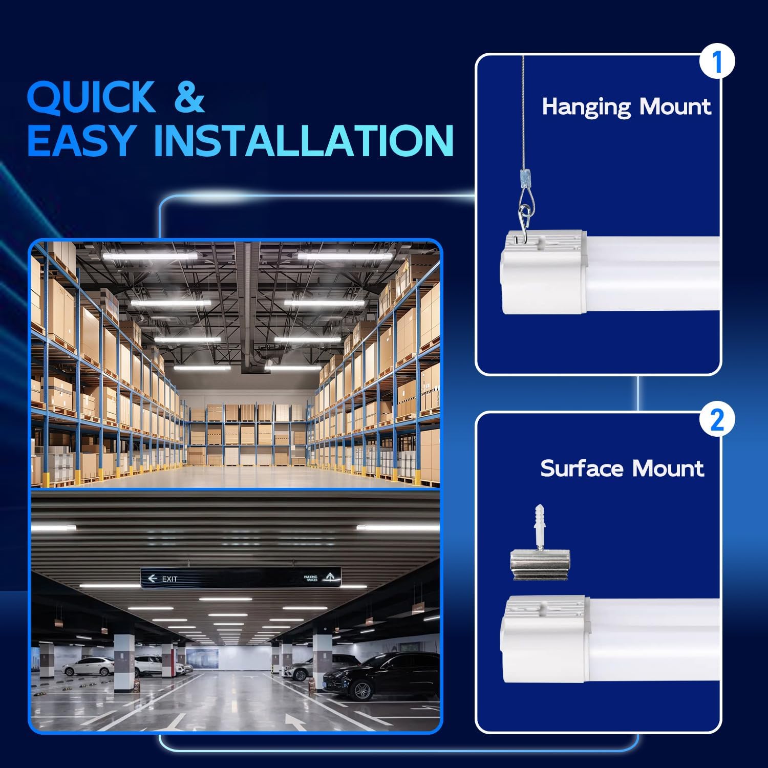 hykolity 6 Pack 4FT Linkable LED Shop Light, Utility Shop Light Fixture, 4400lm, 42W [250W Equivalent], 5000K Daylight Shop Lights for Garage, Hanging or Surface Mount, with Power Cord, ETL,White