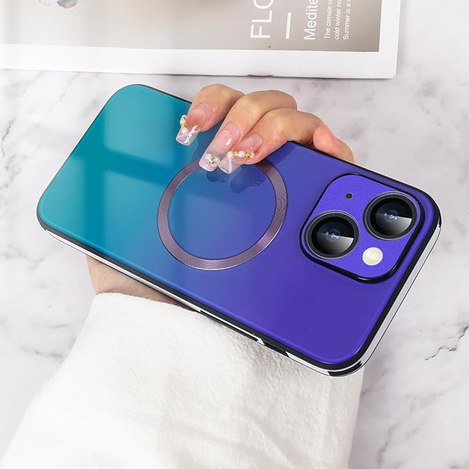 Guppy Compatible with iPhone 14 Plus with MagSafe Case, Magnetic Gradient Case with MagSafe Charging, Gradient Glass Back Cover with Lens Film-Black