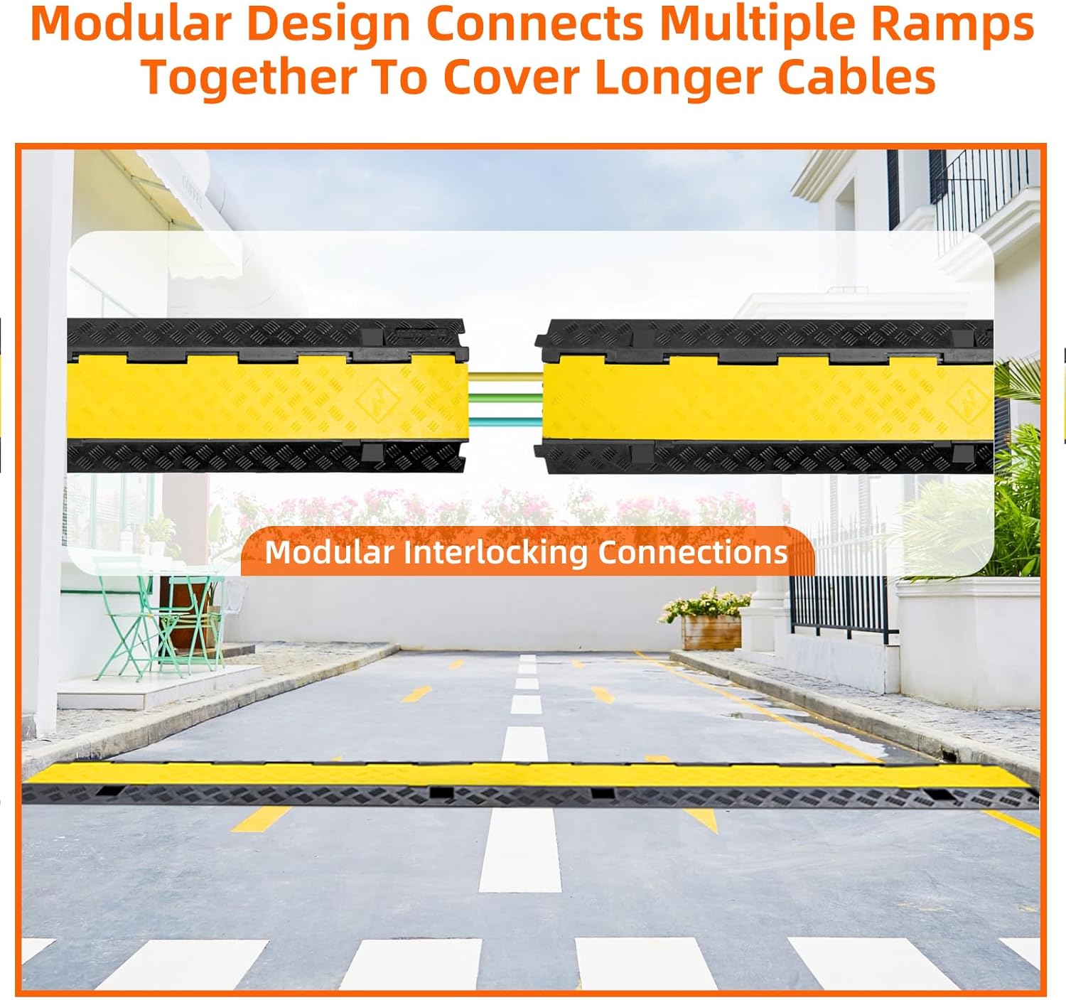 3 Channel 2 Pack Cable Protector Ramp Traffic Wire and Hose Ramp Cord Cover Heavy Duty Channels 44,000 lbs Load Capacity Cable Wire Ramps Speed Bump Driveway Cable Protective Cover