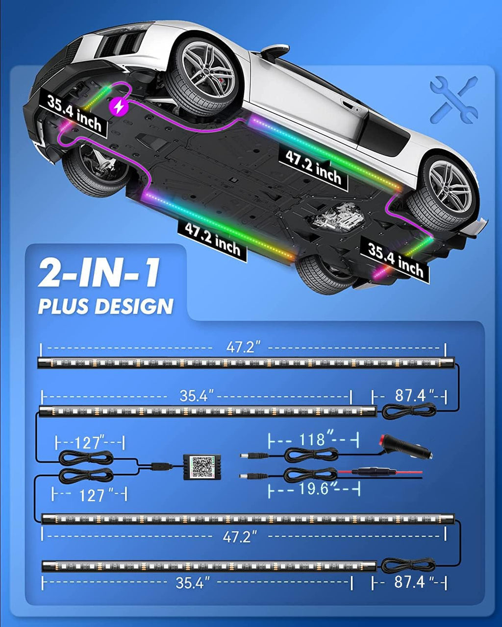 Underglow Car Lights, 252 LEDs RGBIC 4 pcs Dream Color Dancing Chasing Strip Lights with 16 Million Colors and 213 Scene Modes with App and Remote Control, 5 Music Modes for All Cars
