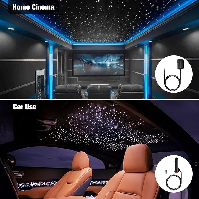 CHINLY 16W 260pcs 0.03in 6.5ft Car Use Bluetooth RGBW LED Fiber Optic Light Starlight Headliner Light Kit APP&Remote Music Mode Optical Fiber +Adapter+Cigarette Lighter for Car/Ceiling
