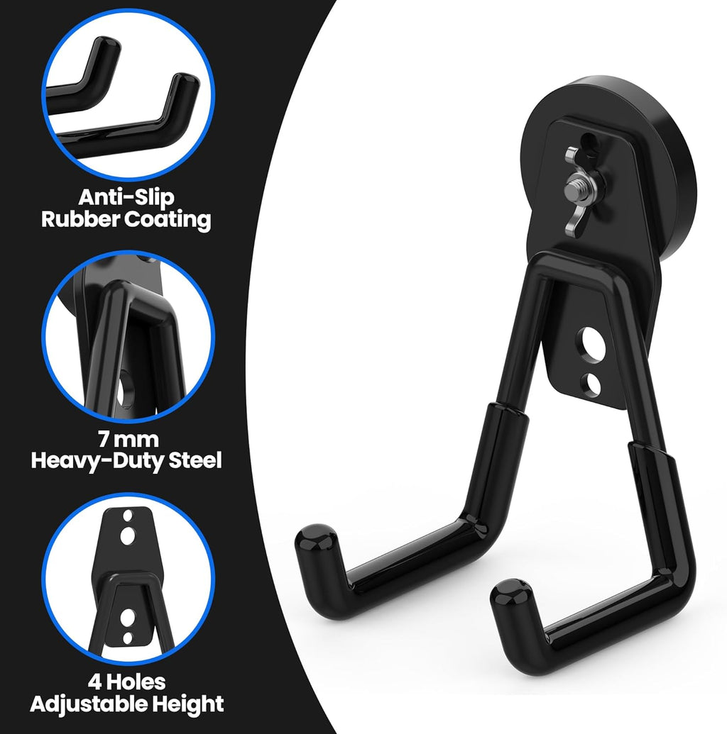 6 Pack Large Heavy Duty Magnetic Hook Extra Strong Magnetic Garage Hooks Big NdFeB Industrial Magnet Hooks Magnetic Utility Storage Holder Organization with Anti-Slip Coating for Hanging Garden Tool