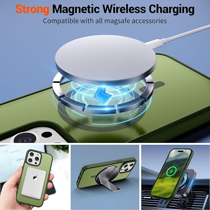 SUPFINE Magnetic for iPhone 15 Pro Max Case (Compatible with MagSafe) (Military Grade Drop Protection) Slim Translucent Matte Shockproof with Anti-Fingerprint Phone Case,Cangling Green