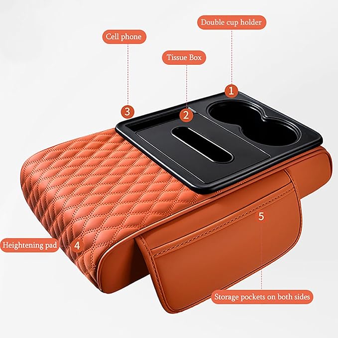 Car Armrest Center Console Cover for Lincoln MKX 2007–2018, Center Console Pad with Cup Holder, Multifunctional Armrest Cushion,C Coffee