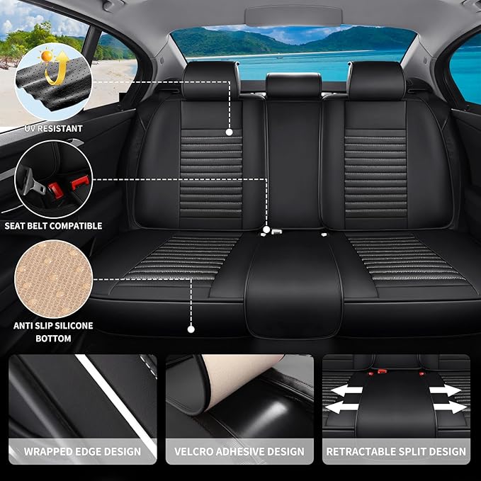 Car Seat Covers Full Set Fit for Toyota Venza 2009-2026, Premium Faux Leather Car Seat Protector, Breathable, Anti-Slip, Comfortable & Durable (Black&White,Full Set)