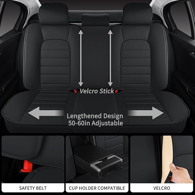 Car Seat Covers Full Set, 5Pcs Universal Leather Seat Covers for Cars, Waterproof Front and Rear Seat Covers Breathable Automotive Vehicle Seat Cover for Most Trucks, SUVs, Sedans, Black