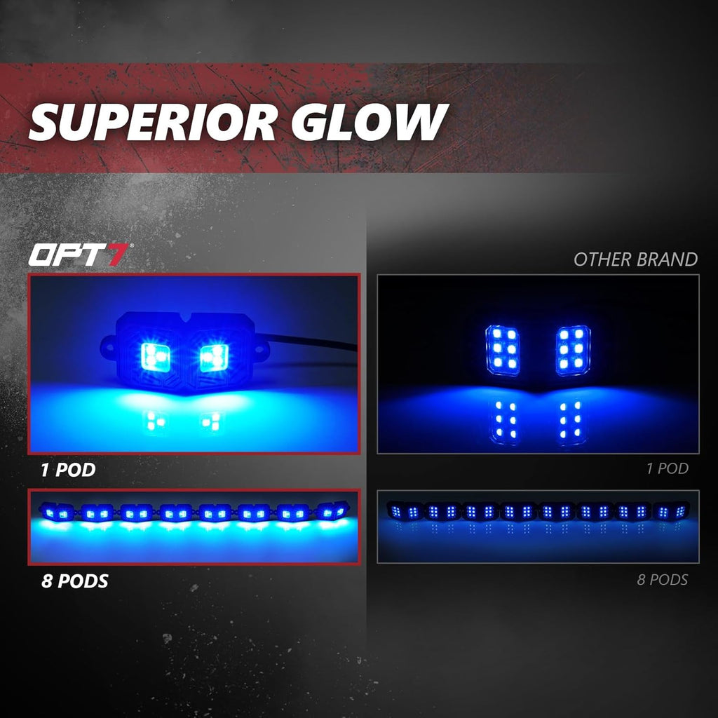 OPT7 Photon RGB LED Magnet Rock Lights with APP & Remote Control, 8 Red Pods Wide Angle Multicolor Neon Underglow Lighting Kit with Extension Wire, IP68 Waterproof for Offroad Truck Jeep RZR ATV UTV