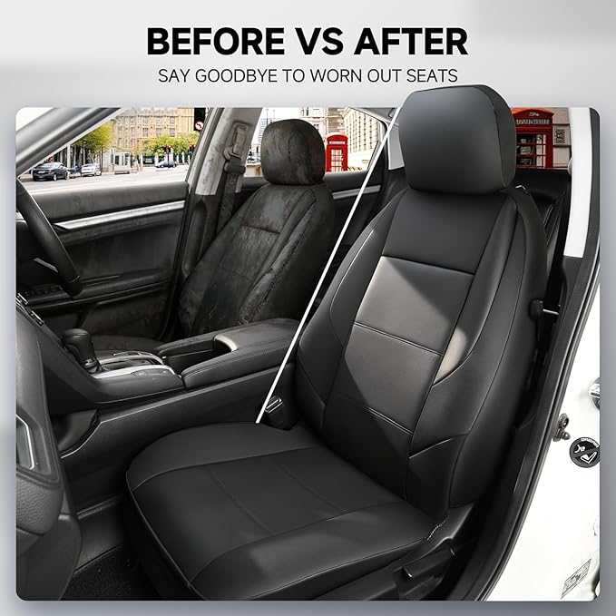 GIANT PANDA Front Seat Covers for Subaru Outback Forester Crosstrek Legacy Impreza, Faux Leather Bucket Seat Cover Fit Subaru Seat Protectors (Black & Gray) 2-Pack