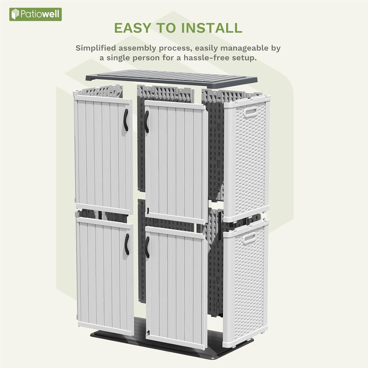 Patiowell 50 cu.ft Plastic Outdoor Storage Shed, Lockable Waterproof Resin Storage Cabinet Vertical Storage Shed for Garden Tools, Garbage Cans, Pool Supplies, White(Not Include Shelves)