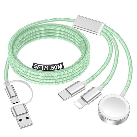 Travel Essentials for Apple Watch Charger,iPhone Charger,3 in 2 Type C/L/Magnetic Fast Charging Cable,Multi Charging Cable Portable Designed for iWatch Series,iPhone 17-11,Galaxy S26-S21,Car-5FT