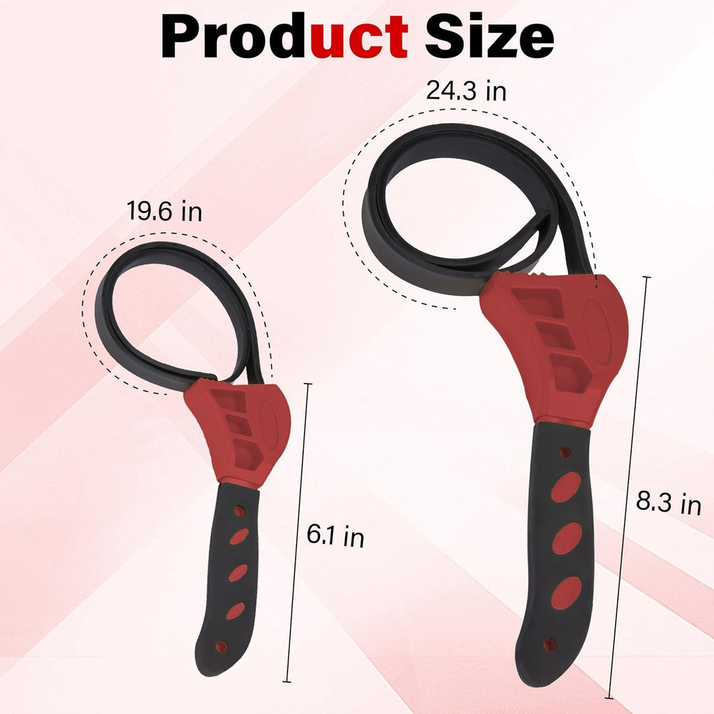 2 PCS Strap Wrench Plumbing, Rubber Strap Wrench, 24 Inch & 19.7 Inch Oil Filters Strap Wrenches, Water Filter Wrenches, Adjustable Rubber Jar Opener for Water Filters, Plumbing,Sink, Faucet (Red)
