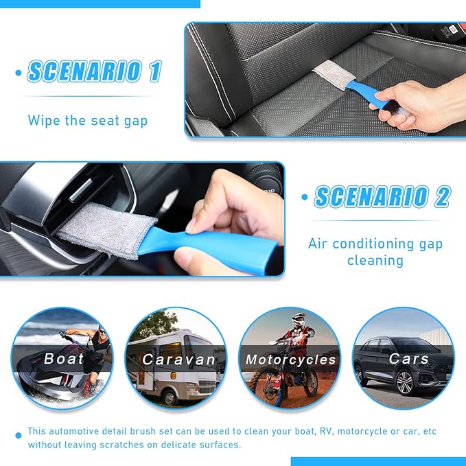 Ziciner 2 PCS Double Head Brush for Car Clean, Soft Auto Interior Duster Detailing Brushes, Universal Vehicle Dashboard Screen, Air Vents, Computer etc Cleaning Tool Accessories (Black+Blue)