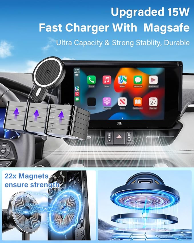 PZK Car Phone Mount for Honda HRV 2023-2026 /CRV 2023-2026/ Honda Pilot 2023-2026 Accessories 7/9-inch Screen 360° Rotation 15W Fast Wireless Charger HRV CRV Car Phone Holder Not Affect Air Vent