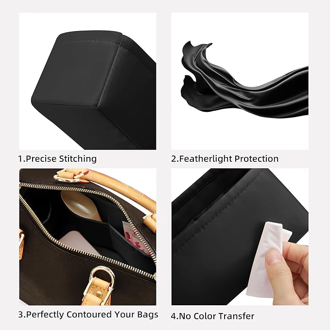 DGAZ Silk Purse Organizer Insert Fits LV Speedy 16/20/25/30/35/45 bags，Silky Smooth Bag Organizer，Luxury Handbag & Tote Shaper（Black，New nano 16）