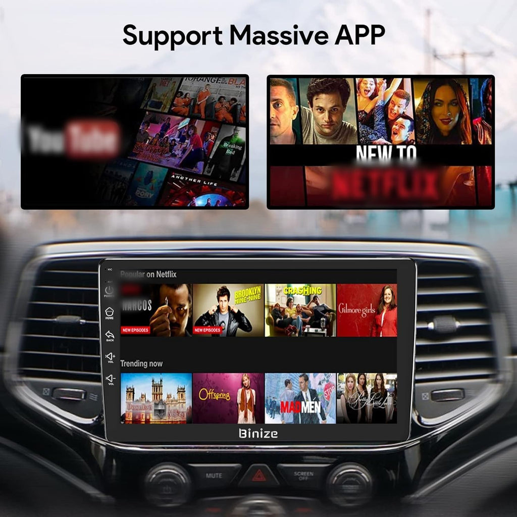 BINIZE Android Double Din 10.1 Inch Touch Screen Bluetooth Car Radio,Radio with Wireless Carplay＆Android Auto,GPS Navigation Receiver,Bluetooth,FM,Dual USB,Mirror Link,Support Backup Camera【2+32】