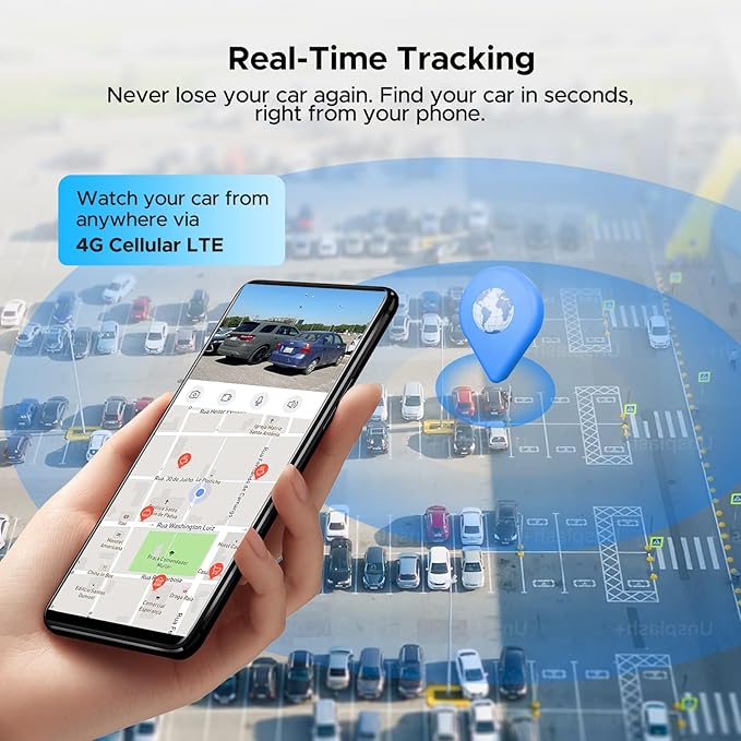 LAMTTO 4G LTE Dash Cam Front and Inside, Dual Dash Camera with Remote Live View via App, Real-Time GPS Tracking,Radar Parking Monitor, Anti-Theft Car Security Camera for Drivers, Fleet & Family Safety