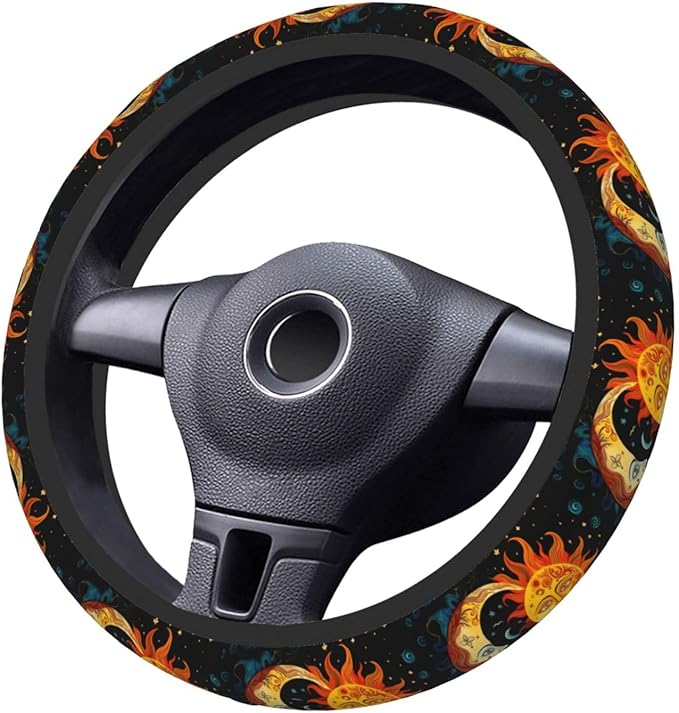 Boho Sun Moon Stars Steering Wheel Cover Women, Comfortable Elastic Steering Car Wheel Cover Fit 15 inches Universal Accessories Suvs Trucks Decor
