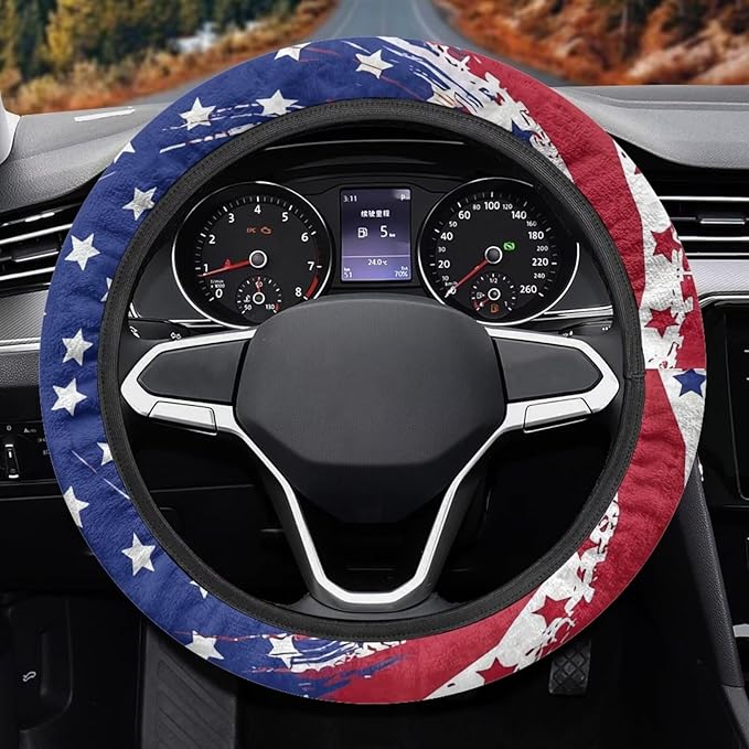 AFPANQZ Elastic Steering Wheel Cover, USA Print Non-Slip Steering Wheel Protective Covers for Women Men Car Accessories Universal 15 Inch Fit Auto, Suvs, Truck