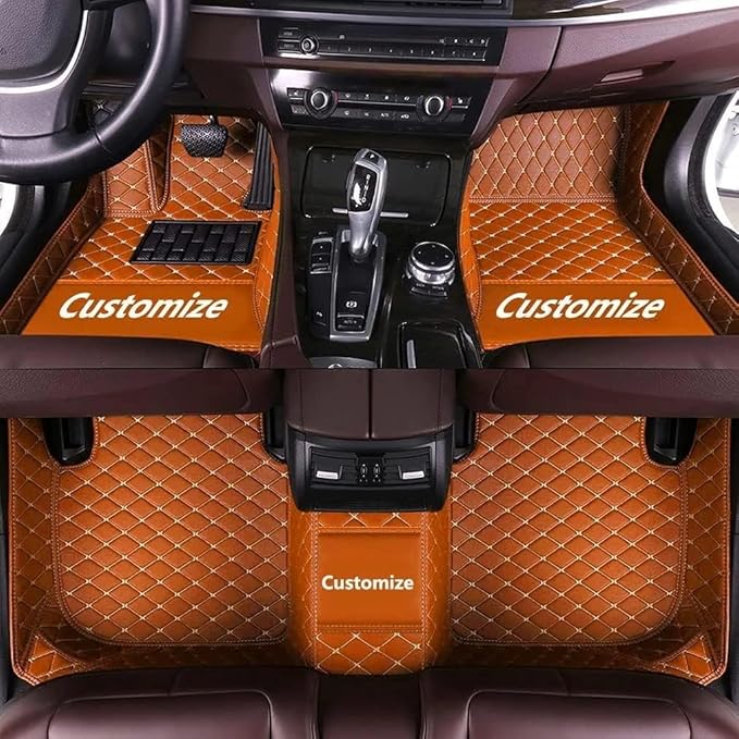 Custom Making Car Floor Mats for 98% Sedan SUV Car Protection Full Coverage Mats Anti-Slip Leather Floor Liners All Weather Car Floor Mats (Orange)