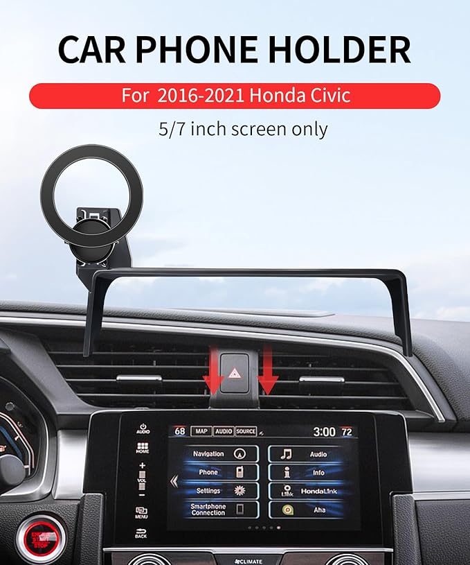 MaserWeller Car Phone Holder for Honda Civic 2016-2021 Accessories 5/7-inch Screen Fixed Clip, 360° Rotation Phone Mount Compatible with MagSafe,Cell Phone Holder that Does Not Affect Air Vent