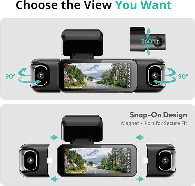 BOTSLAB 3K 4 Channel Dash Cam, 24/7 Parking Mode with Hardwire Kit, 560° View, Front and Rear Inside Car Camera with 3.18”Touch Screen, Night Vision Voice Control, Free 128GB Card 5.8GHz WiFi & GPS