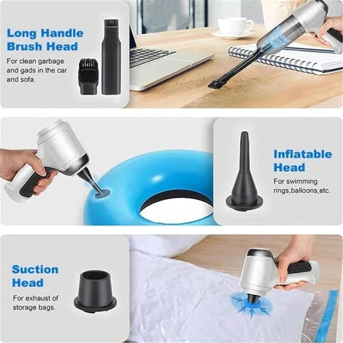 Itutn Car Vacuum/Blower,Itutn Wireless Handheld Car Vacuum Cleaner,Itutn 3 In 1 Vacuum 12000pa,Portable Mini Rechargeable Wireless Car Vacuum Cleaner (1pcs-gray)