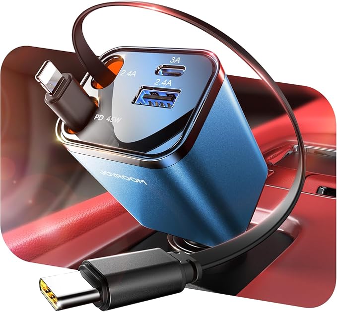 [2026 Ultra-Compact] Retractable Car Charger USB C 84W Car Accessories Adapter for iPhone 16 Fast Charging, Car Travel Essentials Gifts for Women Men, Car Phone Charger for iPhone 16e 15 Pro Max, Blue