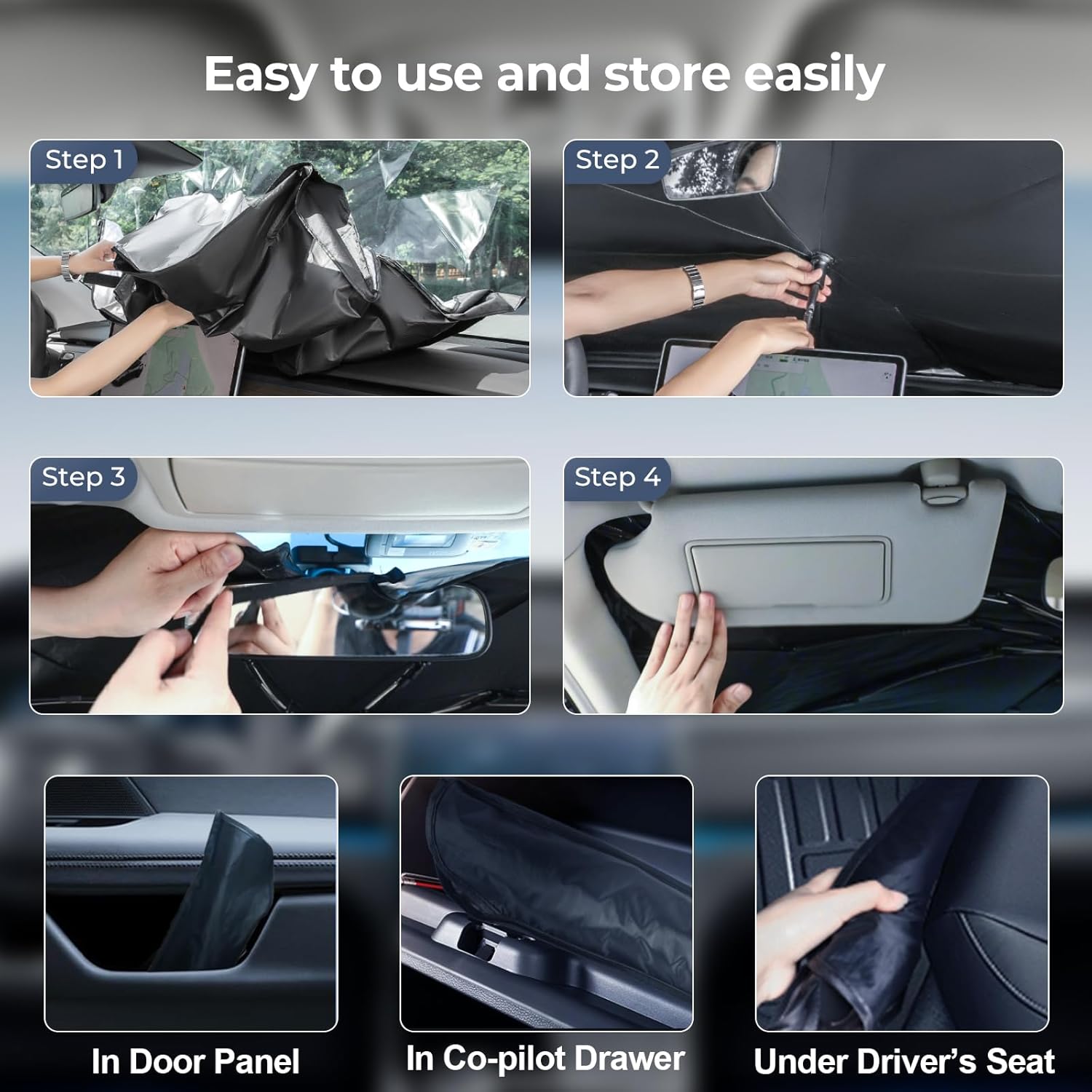 Windshield Sun Shade Umbrella: for GMC-Sierra-1500-2500-3500-2019-2025-4-Layers Front Custom Car Window Shades - Double Thickened Foldable GMC Sierra 1500 2500 3500 Sunshades Block UV Keep Cool