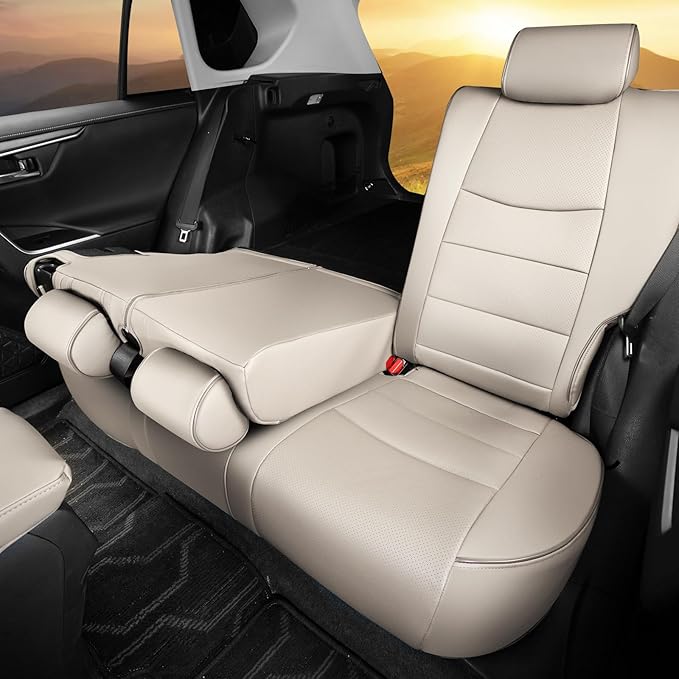 HKZ Fit RAV4 Car Seat Covers Set for 2019 2020 2021 2022 2023 2024 2025 Toyota RAV4 LE,XLE,XLE Premium,Limited - 5 Seats Full Set Leather(Beige)