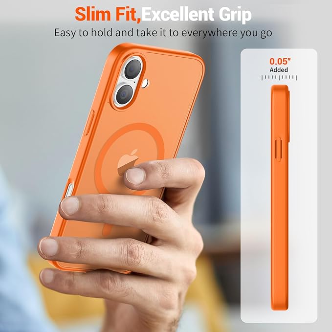 SUPFINE Magnetic for iPhone 16 Plus Case with Screen Protector (Compatible with MagSafe) (Military Grade Drop Protection) Translucent Matte Shockproof Phone Cover,Starry Orange
