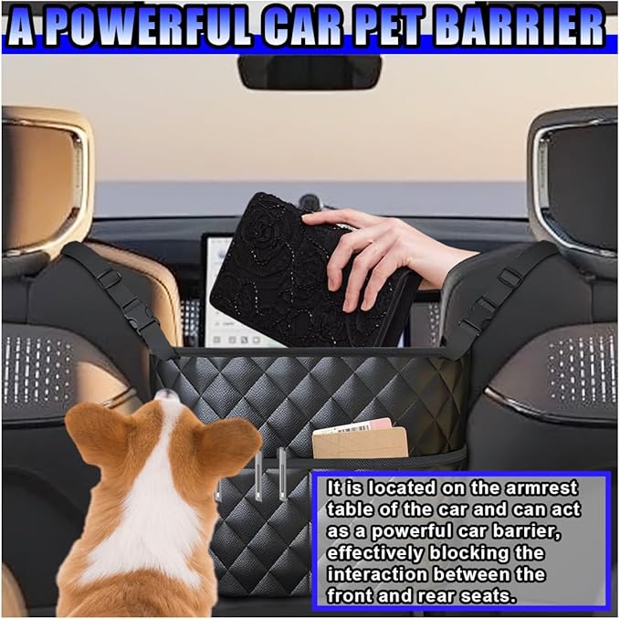 Car Net Pocket Handbag Holder Between Seats, Large Capacity Storage Bag for Front Seats, Leather Car Organizer Backseat Barrier for Kids Pet, Handbag Organizer Pocket Car Console Purse Holder