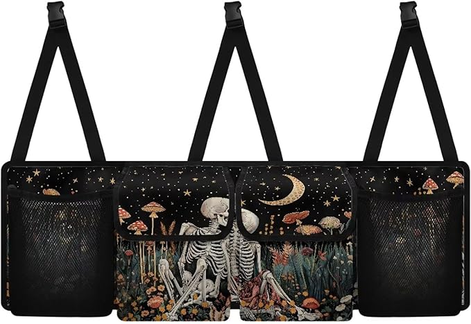 Skull Mushroom Car Trunk Organizer with 4 Pockets, Hanging Car Backseat Storage Bag with 3 Adjustable Straps, Car Interior Accessories for SUV, Truck, MPV, Van