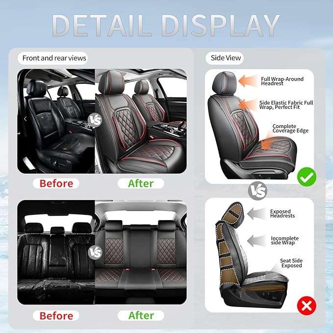Fit HRV Car Seat Covers Compatible with Honda HRV 2016-2025 2026, Premium Leather Breathable, Wear Resistant, Airbag Compatible, All-Weather Protection & Full Coverage, Full Set Red Line Black