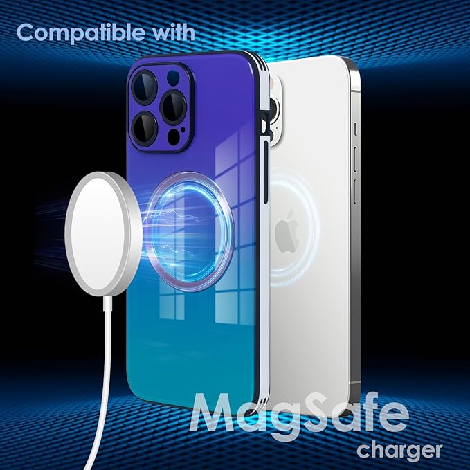 Guppy Compatible with iPhone 14 Pro with MagSafe Case, Magnetic Gradient Case with MagSafe Charging, Gradient Glass Back Cover with Lens Film-Purple