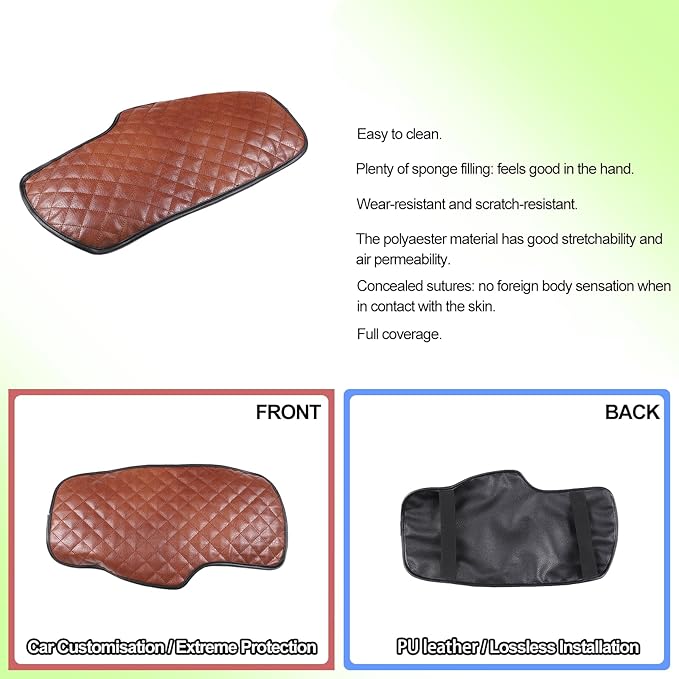 Center Console Armrest Cover for Chevy Corvette C6 2005-2013, Centre Armrest Seat Box Cover, Armrest Arm Rest Pad, Middle Consoles Cushion Protector Mat, Leather (Brown)
