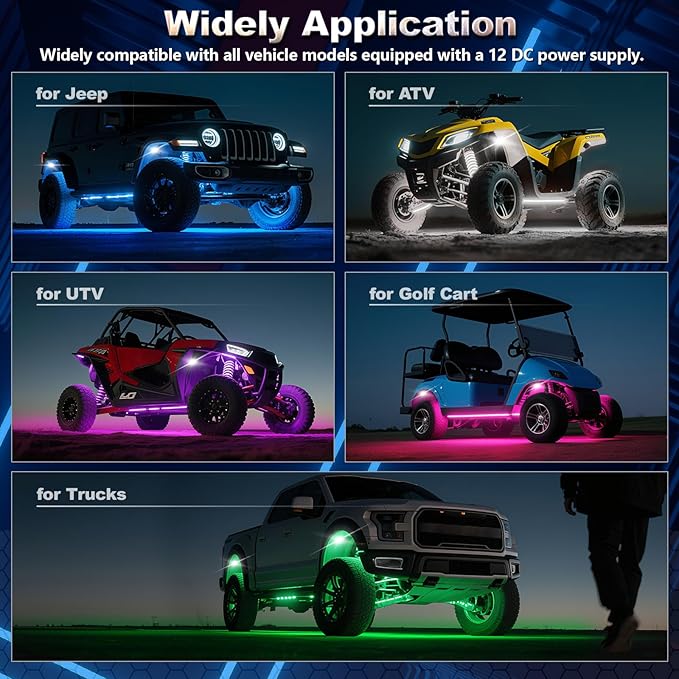 6 Pods RGBW LED Rock Lights Full Kit, 6500K Pure White (Not Mixed) & RGB Underglow for UTV Golf Cart ATV RZR SXS Trucks, App/RF Remote Smart Brake Music Sync, Waterproof Neon Underbody 12V