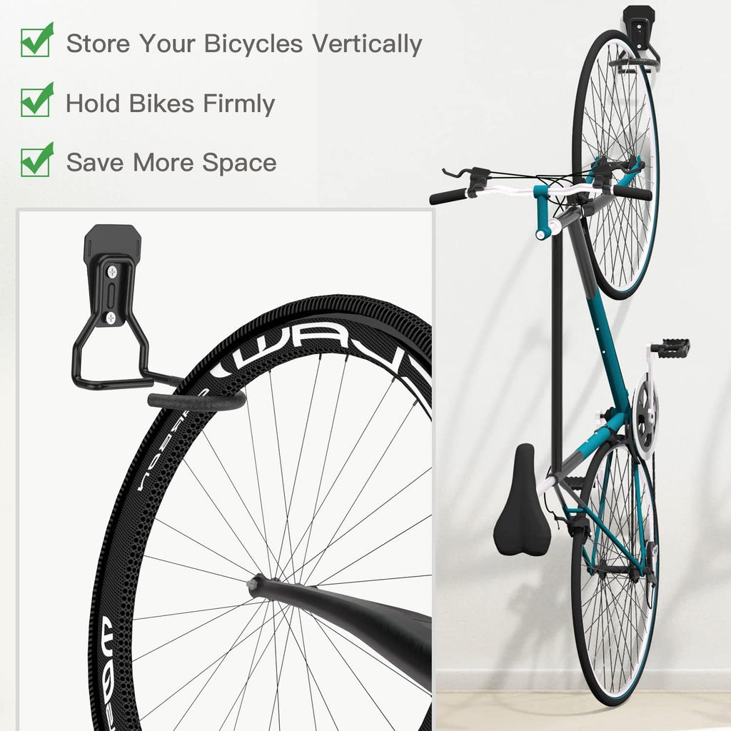 Bike Wall Mount with Fixed Hook, [4 Pack] Heavy Duty Bike Storage Rack, Bike Rack Vertical Stand for Garage - Easily Hang/Detach - with Screws Iron Bike Hanger Brackets