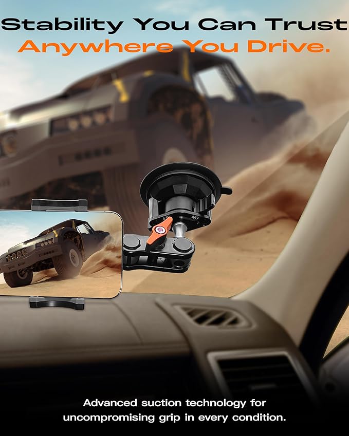 chubbycable ChubbyGrip Car Phone Holder 360° Adjustable Cell Phone Car Mount Ultra-Durable Metal Car Phone Mount for Windshield, Suction Cup Phone Mount for iPhone Samsung All Smartphone, Clamp