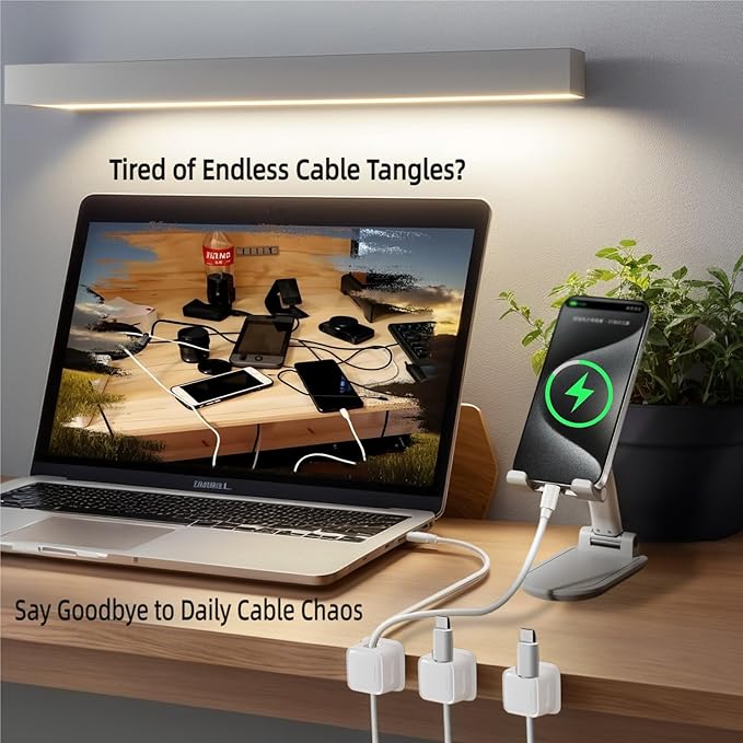 12 Pack Cable Management Clips - M-Xeotei 2-in-1 (Magnetic and Adhesive) Multi-Surface Cable Organizer for Metal/Wood/Plastic, Space Saving Switchable Base Works on Desk/Car/Home/Office (White)