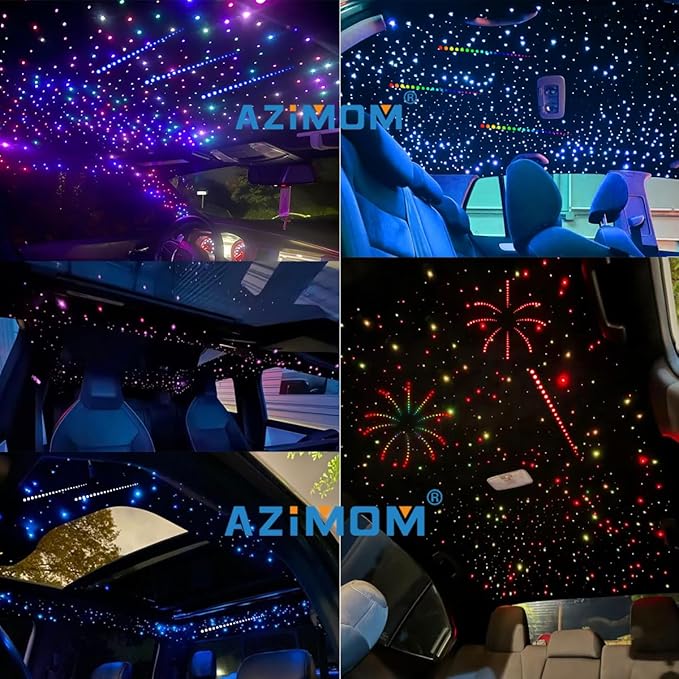 AZIMOM 4Colors 2 in 1 Meteor Twinkle Fiber Optic Starlight Headliner Kits 800pcs 0.03in 9.8ft Fiber Strands,RGB Meteor Shooting Star 240pcs, Sound Remote APP Control Home Ceiling Car Headliner Decor