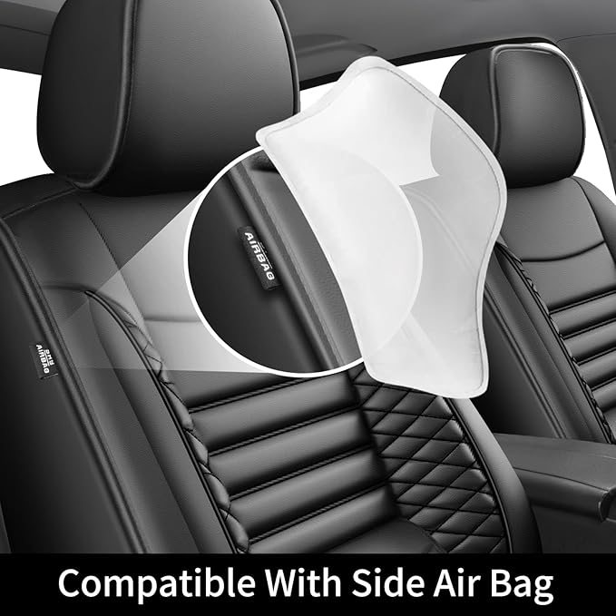 Fit Avalon Car Seat Covers for Toyota Avalon 2001-2024 2025 2026 - Upgraded Premium Waterproof & Breathable Leather, Airbag Compatible, All-Weather Seat Cushion Protector (Full Set, Black)