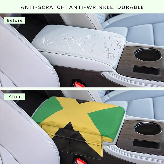 Auto Center Console Pad, Non-Slip Armrest Seat Box Cover, Car Interior Accessories, Jamaican Flag Auto Armrest Cover Protector for Vehicle, SUV, Truck