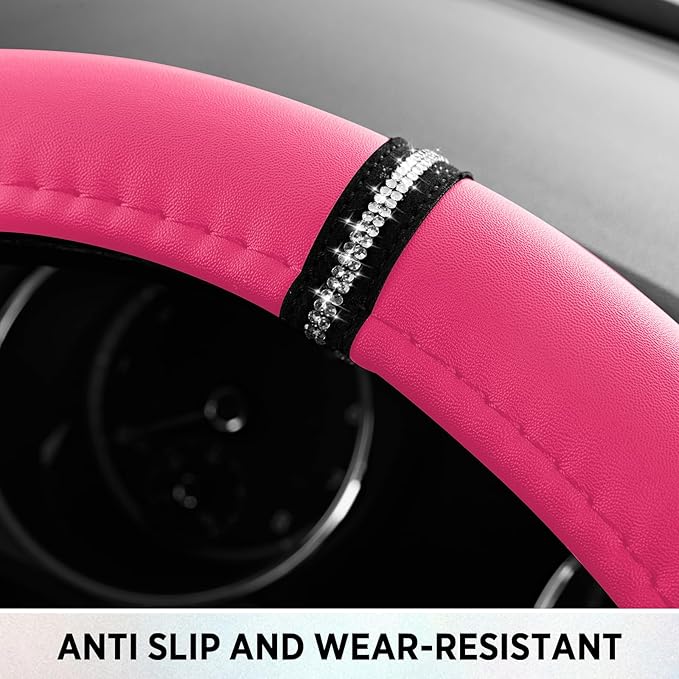 Road Comforts Leopard Steering Wheel Cover - Made with PVC Leather Cheetah Print, D-Shaped Automotive Steering Wheels - Anti-Slip, Universal Fit 14 1/2 inches to 15 inches - HotPink